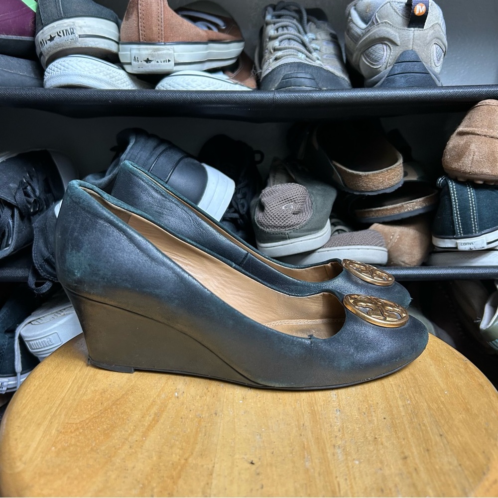 Tory Burch black leather wedge
